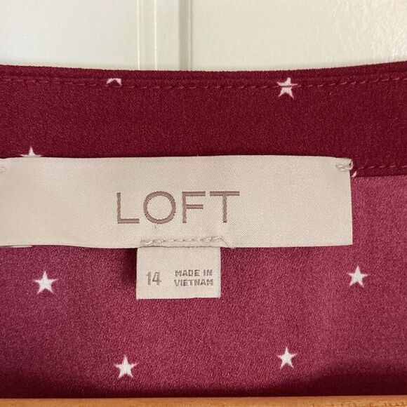Loft‎ Womens Wrap Dress 14 Maroon Stars Long Sleeves Lightweight Career - Picture 3 of 8